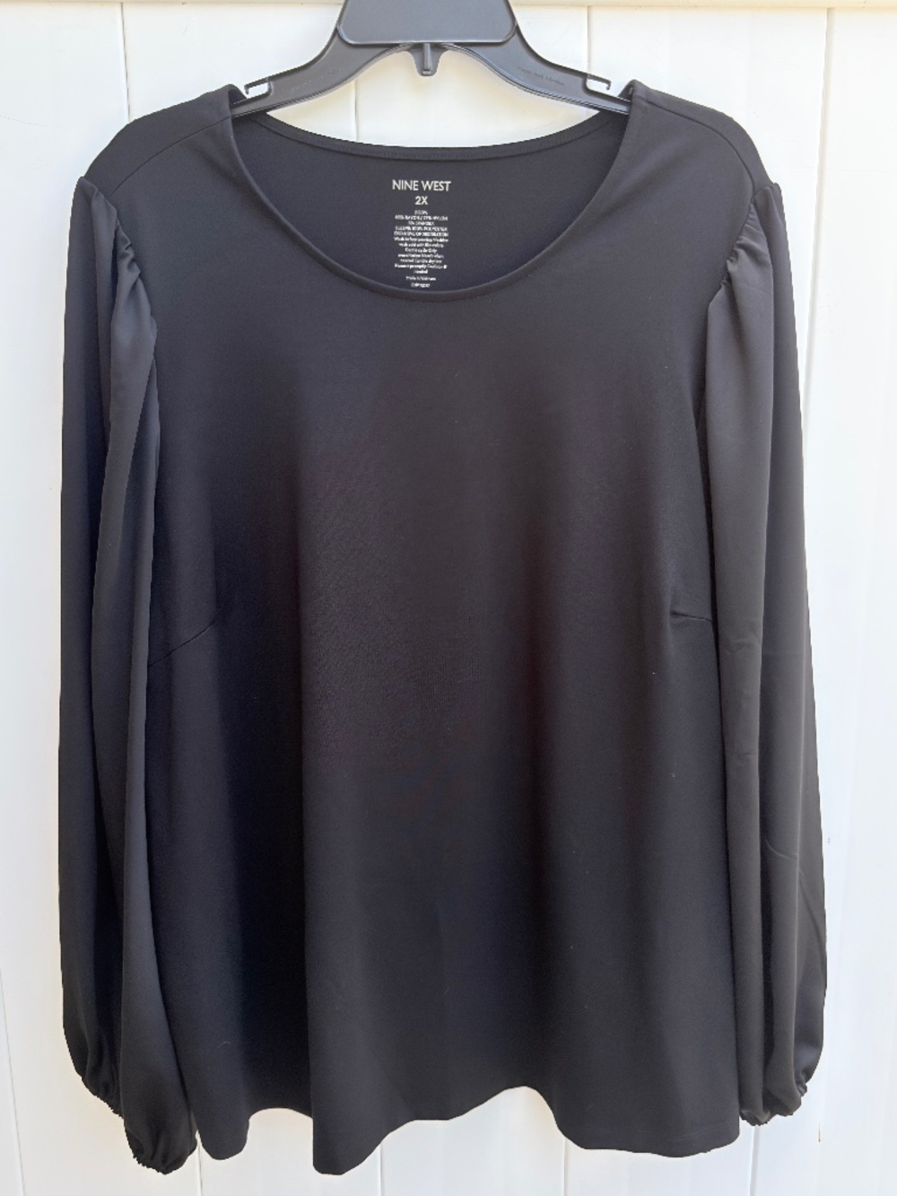 Nine West 2X Black Blouse with Contrasting Material Long Ballon Sleeves